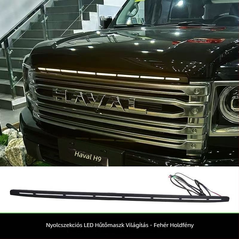 Haval H9-hez integrált LED nappali fényekkel ellátott első rács – szilikon bevonat és gumiból készült konstrukció, 220W, 001-es modell, testreszabható
