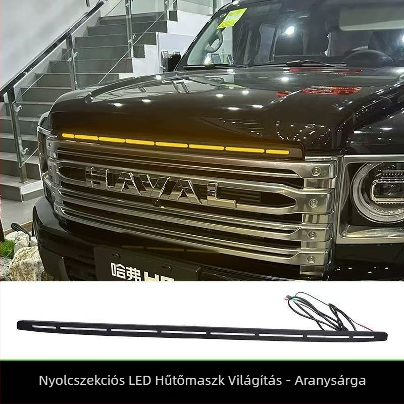 Haval H9-hez integrált LED nappali fényekkel ellátott első rács – szilikon bevonat és gumiból készült konstrukció, 220W, 001-es modell, testreszabható
