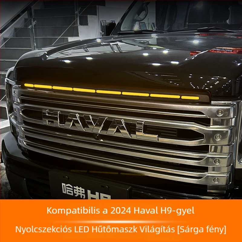 Haval H9-hez integrált LED nappali fényekkel ellátott első rács – szilikon bevonat és gumiból készült konstrukció, 220W, 001-es modell, testreszabható