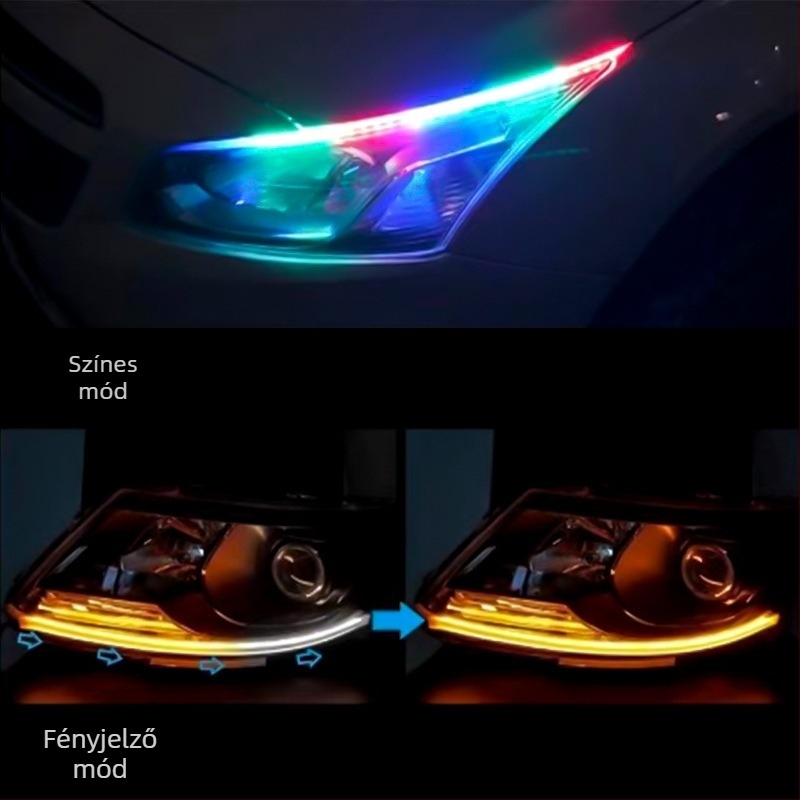 RGB LED autó világítási csík, 12V univerzális, ultra vékony, nappali fény és irányjelző