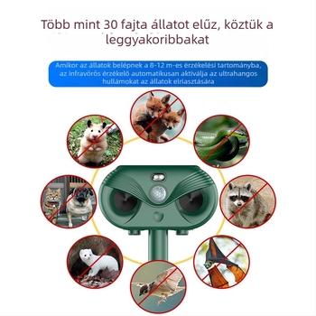 HT610 Napelemes kültéri kártevőriasztó madarak, kutyák, egerek és rovarok számára – Okos, csendes szúnyogriasztó, 5V, 13–45 kHz, 3W, ABS ház, újratölthető