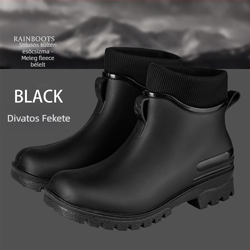 Női esőcsizma, PVC felsőrész, alacsony csőmagasság, alacsony sarka 1–3 cm, egyszínű, vízálló