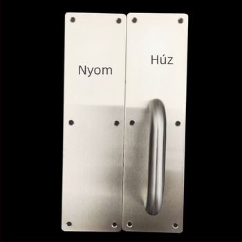 Rozsdamentes acél ajtókilincs fa ajtókhoz, matt felület, toló-húzó panel, felületre szerelt, modell LS-M1033(1).