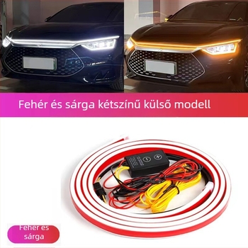Autó nappali fény két színű fehér-sárga dinamikus szkenneléssel, LED fényvezető sáv a motorháztetőhöz és a jelzéshez (12V, 15W, 0.2A) — szilikon + LED
