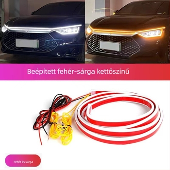 Autó nappali fény két színű fehér-sárga dinamikus szkenneléssel, LED fényvezető sáv a motorháztetőhöz és a jelzéshez (12V, 15W, 0.2A) — szilikon + LED