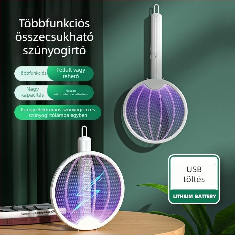 Elektronikus szúnyogcsapó, újra tölthető, 2 az 1-ben: szúnyogirtó lámpa és csapó, ABS burkolat, 10 m²-ig lefedettség
