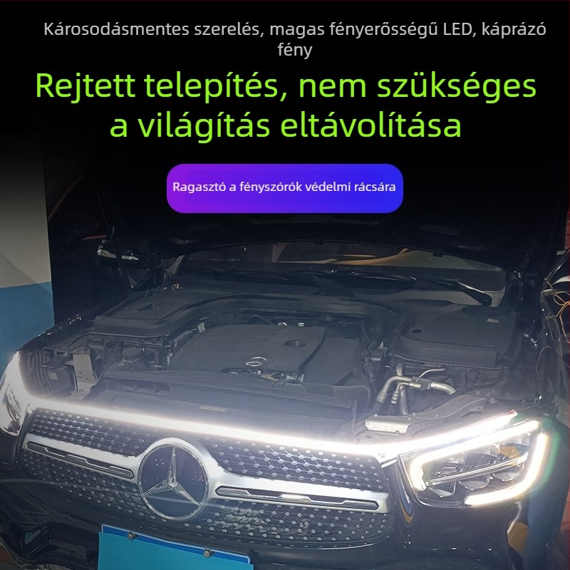 Autó motorháztető LED DRL áthaladó típus (IP68, 12V, 12W, 10000 lm, 0,2 A)