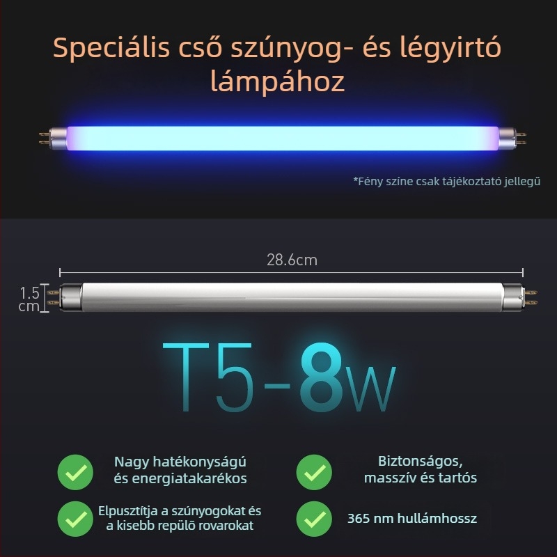 Szúnyogirtó cső lámpa ragadós csapdával, éttermi használatra, modell T5-8W/10W, kék-lila fény
