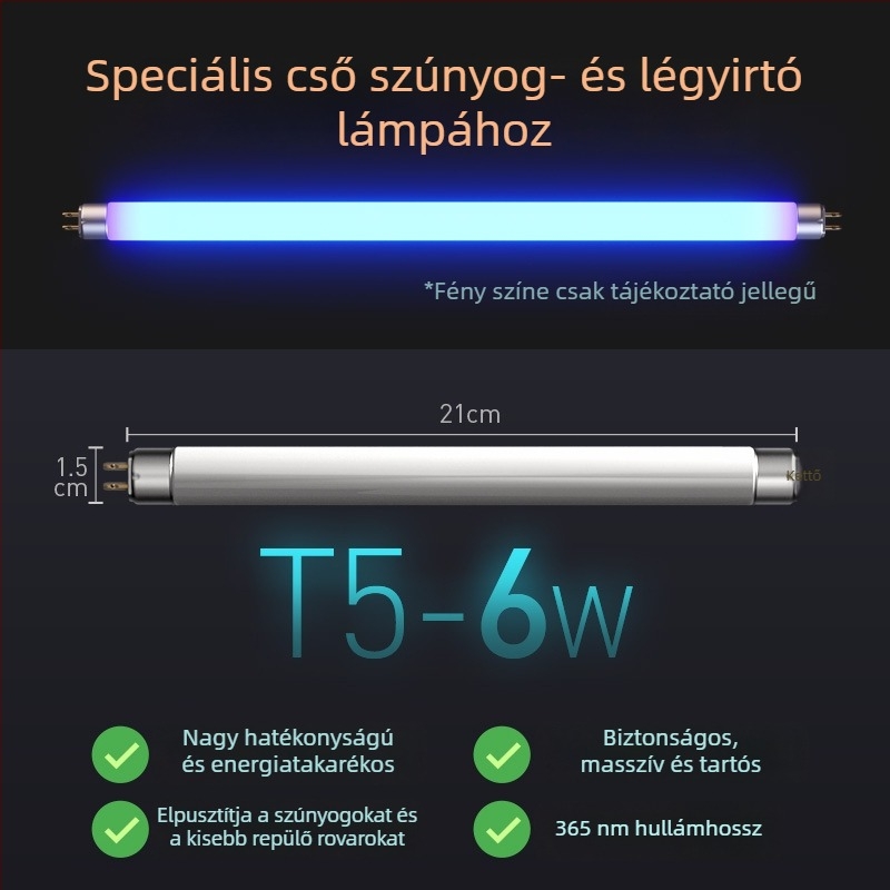 Szúnyogirtó cső lámpa ragadós csapdával, éttermi használatra, modell T5-8W/10W, kék-lila fény