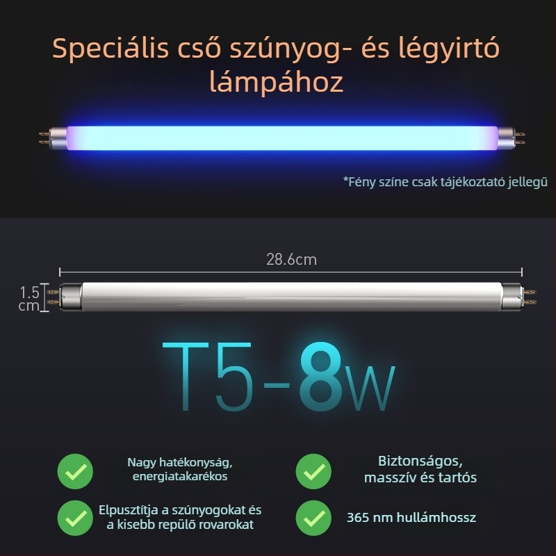 Szúnyogirtó cső lámpa ragadós csapdával, éttermi használatra, modell T5-8W/10W, kék-lila fény