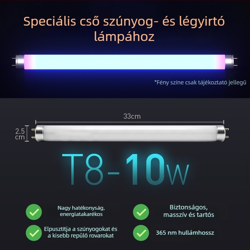Szúnyogirtó cső lámpa ragadós csapdával, éttermi használatra, modell T5-8W/10W, kék-lila fény