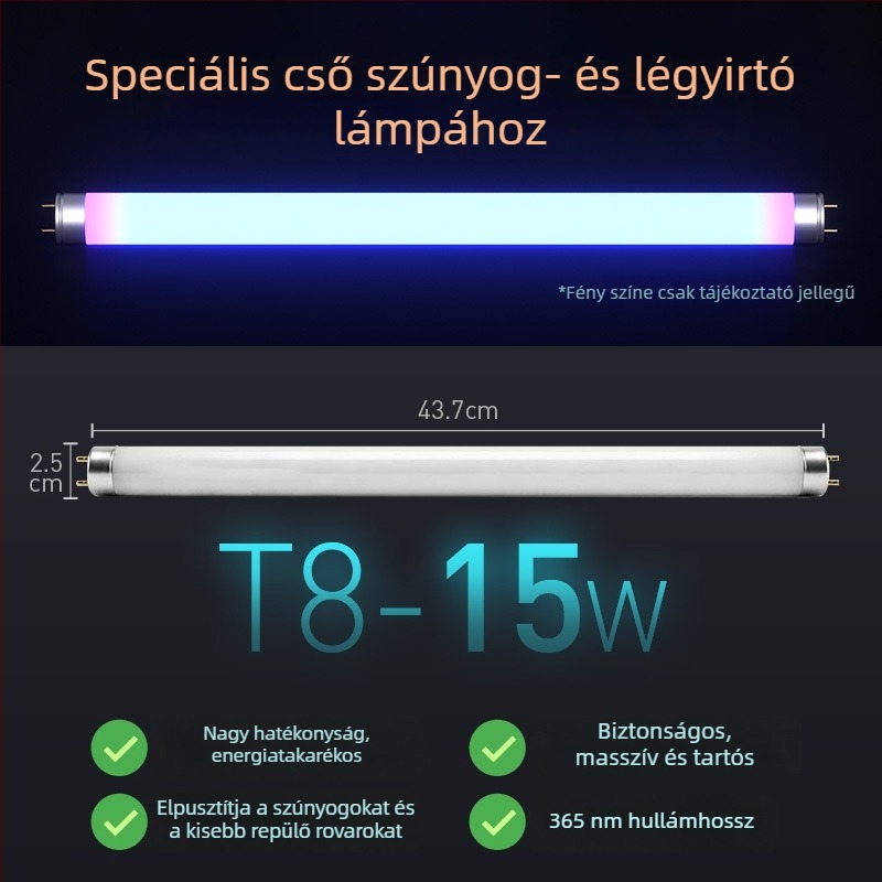 Szúnyogirtó cső lámpa ragadós csapdával, éttermi használatra, modell T5-8W/10W, kék-lila fény
