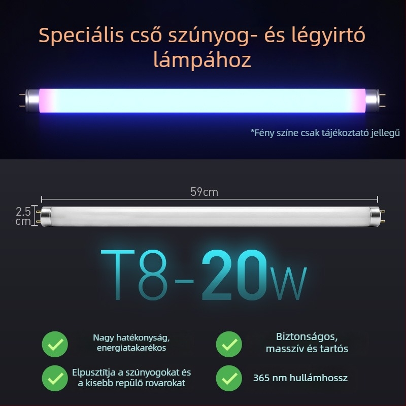 Szúnyogirtó cső lámpa ragadós csapdával, éttermi használatra, modell T5-8W/10W, kék-lila fény
