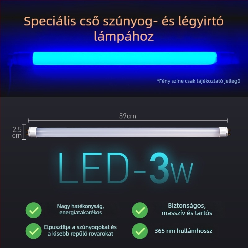 Szúnyogirtó cső lámpa ragadós csapdával, éttermi használatra, modell T5-8W/10W, kék-lila fény
