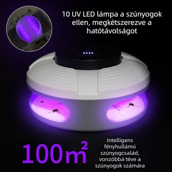Ragasztós szúnyogirtó lámpa - Napelemes, UV-A fény, beltéri/kültéri használat, 10 m²-es lefedettség, 8–12 óra üzemidő