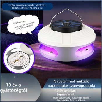 Ragasztós szúnyogirtó lámpa - Napelemes, UV-A fény, beltéri/kültéri használat, 10 m²-es lefedettség, 8–12 óra üzemidő