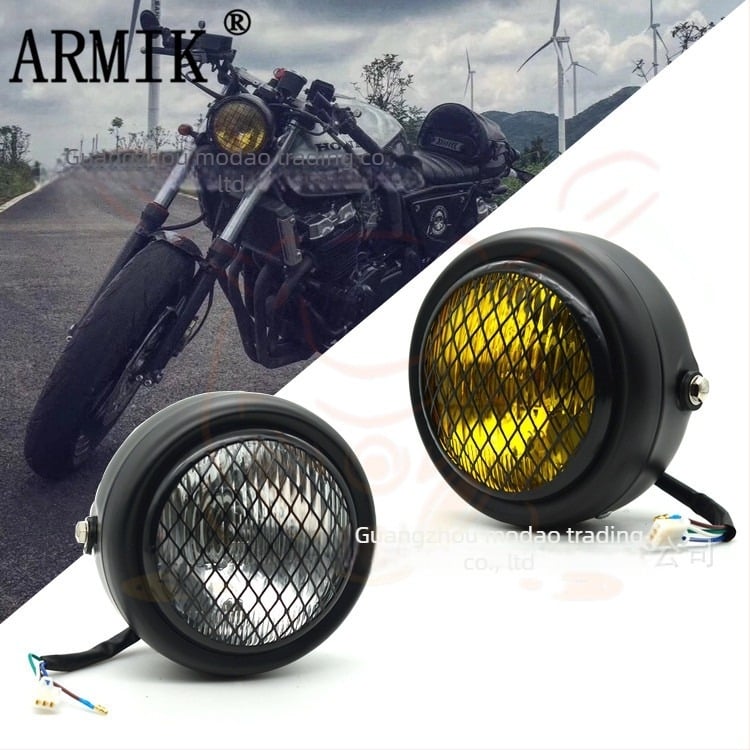 ARMIK MD-FGDD-015 Motorkerékpár fényszóró — 12V, 35W halogén, rácsos kivitel, fém és üveg