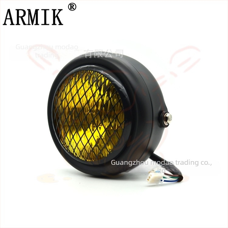 ARMIK MD-FGDD-015 Motorkerékpár fényszóró — 12V, 35W halogén, rácsos kivitel, fém és üveg