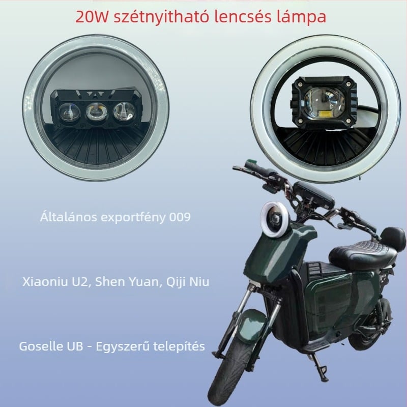 Háromlencsés motorkerékpár-fényszóró — alumínium ház, 20W, 9–30V, 6000 lm, IP67
