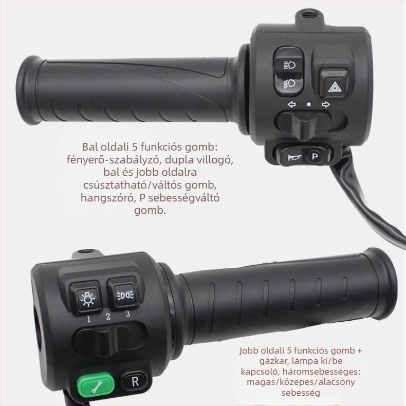 Elektromos jármű kormánykapcsoló egység gázpedállal, kürttel, fényszóróval és vészjelzővel
