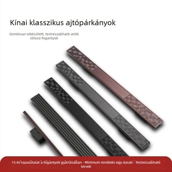 Ajtókilincs alumínium ötvözetből, üreges antik gravírozás, új kínai stílus, hotelszállodai üvegajtókhoz, modell Jh-d045, középső panelre szerelés, rud alakú forma, furatok közti távolság állítható