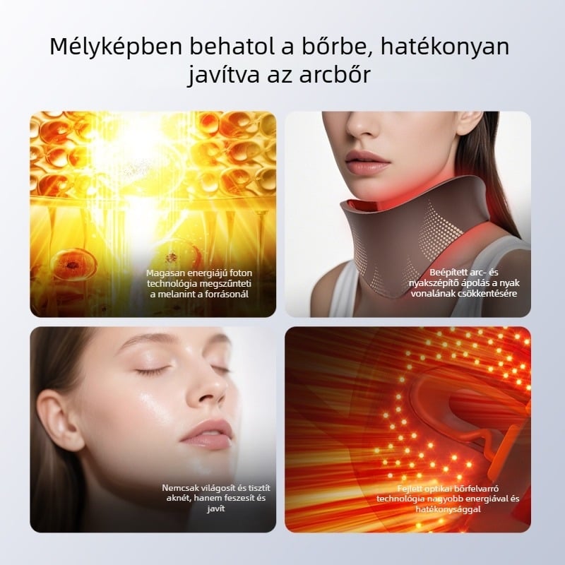 Fotons szépségkészülék – LED arcmaszk otthoni használatra, arcbőr megújítása, ráncok csökkentése, akné és pigmentfoltok elleni kezelés, bőr ragyogása, modell V-F239pro, újratölthető, négy beállítás