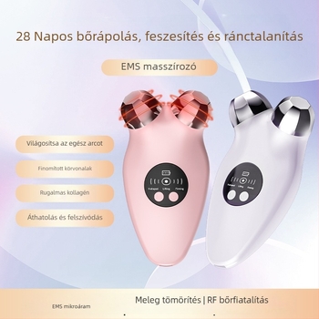 EMS mikroáramú arclifting eszköz görgős fejjel, fűtött EMS vibrációs üzemmóddal, nyolcszögletű ötvözet fej, modell LM-682