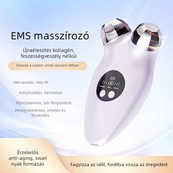 EMS mikroáramú arclifting eszköz görgős fejjel, fűtött EMS vibrációs üzemmóddal, nyolcszögletű ötvözet fej, modell LM-682