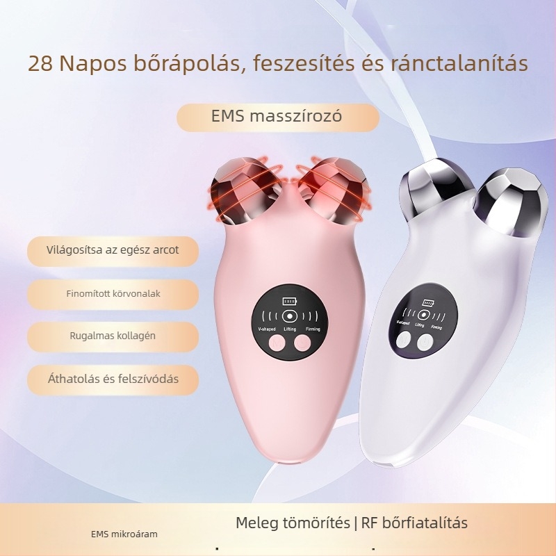 EMS mikroáramú arclifting eszköz görgős fejjel, fűtött EMS vibrációs üzemmóddal, nyolcszögletű ötvözet fej, modell LM-682