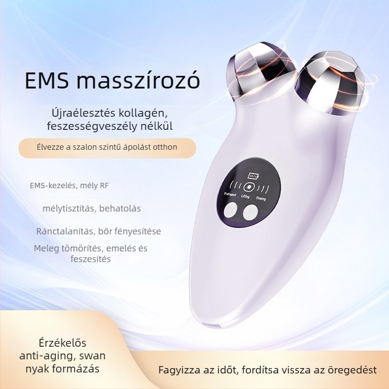 EMS mikroáramú arclifting eszköz görgős fejjel, fűtött EMS vibrációs üzemmóddal, nyolcszögletű ötvözet fej, modell LM-682
