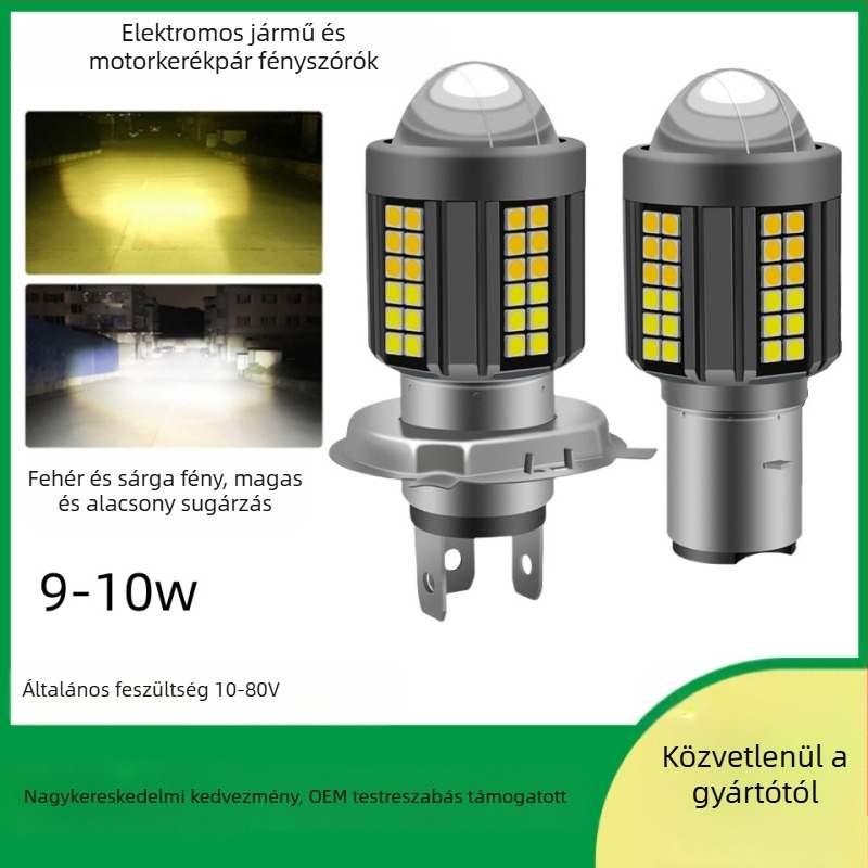 H4 LED motorkerékpár fényszóró fisheye lencsével, IP67, 12V, 9W, 1200lm