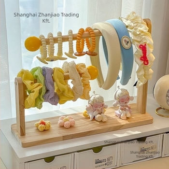 Fából készült ékszer- és hajkiegészítő tartó — porálló, egyemeletes kialakítás, pásztor-stílus, hálószobai tárolás