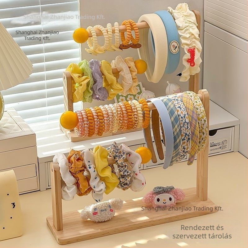 Fából készült ékszer- és hajkiegészítő tartó — porálló, egyemeletes kialakítás, pásztor-stílus, hálószobai tárolás