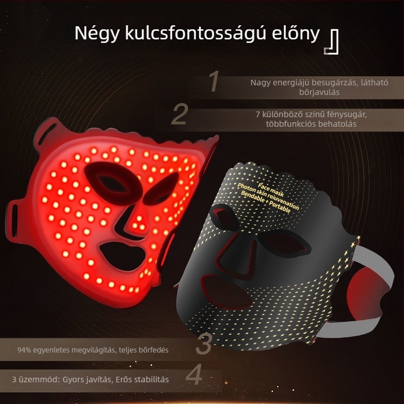 LED színfényes kozmetikai maszk nagy sorozatú fény-spektrométerrel, piros-kék fotonos megújító készülék, szilikon arcmaszk