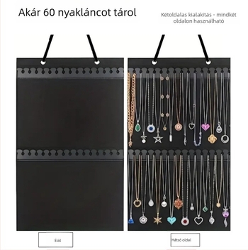 Nyaklánctároló táska — filc és bőr, falra akasztható, kétszintes szervező, többfunkciós és hordozható