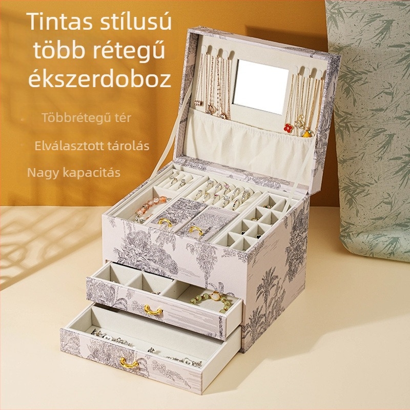 Háromrétegű ékszeres doboz, PP anyag, oxidáció elleni védelem, asztali tárolás, klasszikus kínai stílus