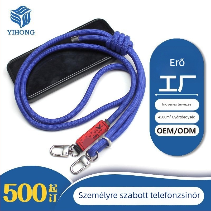Telefonnyakpánt fémcsattal, ötvözet test, uniszex dizájn, poliészter zsinór, logónyomtatás elérhető