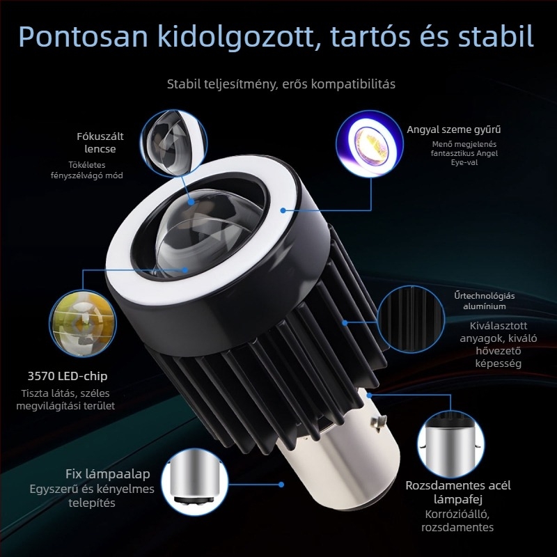 Motorkerékpár LED lencsés reflektor, alumínium test, 12V, IP67, modell Motor308