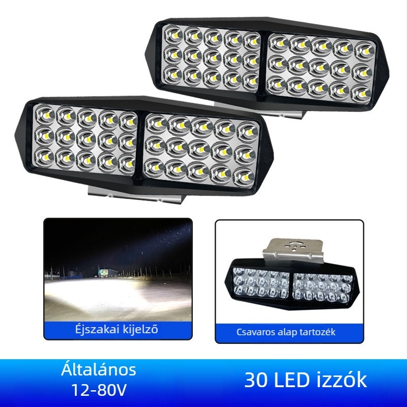 Autó LED fényszóró 12-80V, vízálló, univerzális autókhoz, teherautókhoz és motorkerékpárokhoz