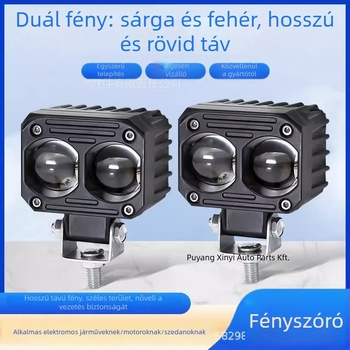 Motorkerékpár LED fényszóró kettős lencsével, magas és alacsony fény, alumínium ötvözet test, 10–60V, 5000–6000 lm