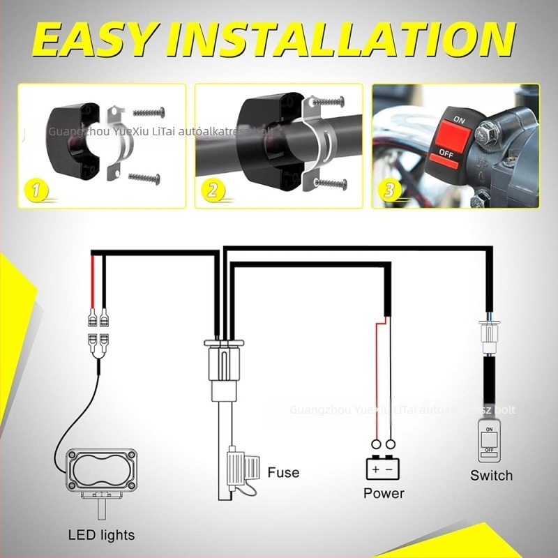 Motocross módosított kábelköteg motorkerékpárhoz LED/HID világítással, 60W, 12V, IP67, 18 AWG rézvezeték