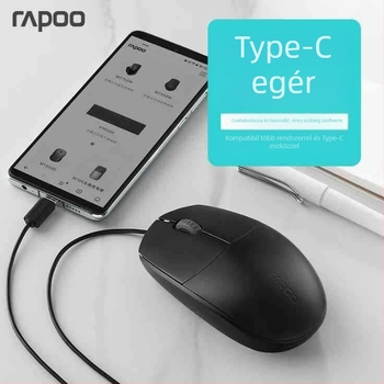 Rapoo N100 kábeles USB optikai egér laptophoz, 1600 DPI, 3 gombos, ergonómikus