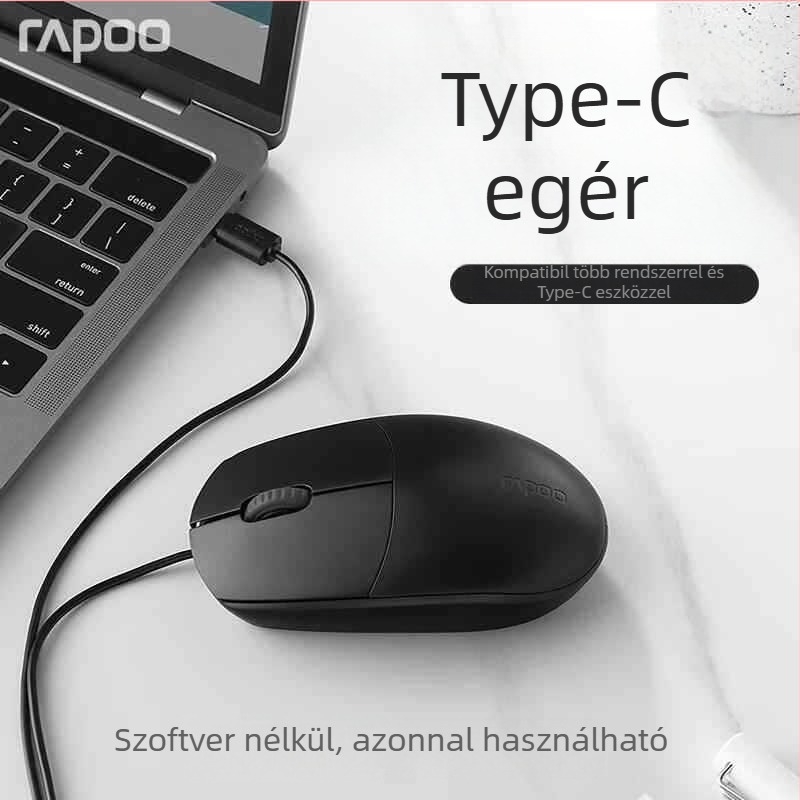 Rapoo N100 kábeles USB optikai egér laptophoz, 1600 DPI, 3 gombos, ergonómikus