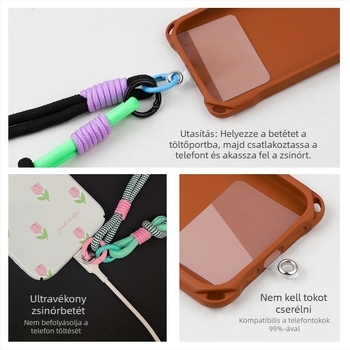 Kézzel készített telefonfüggő kék-fekete golyógyöngyökkel, kereszttalpú lánccal