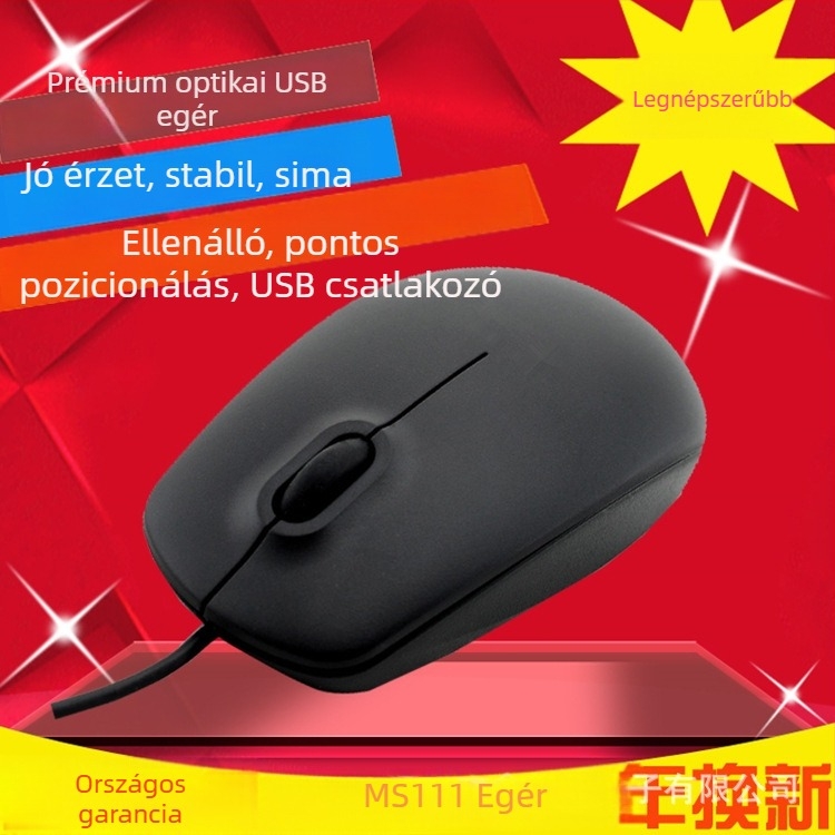 MS111 optikai kábeles USB egér (1000dpi, 2 gomb, ergonómikus)