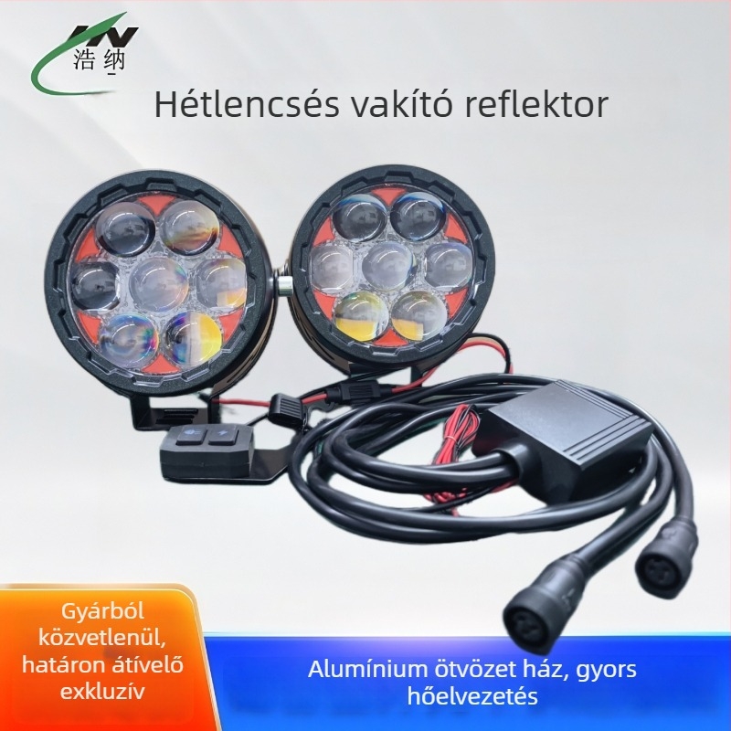 7-LED körkörös motorkerékpár fényszóró, 70W, 12-36V, IP67, 2700 lm, univerzális kompatibilitás