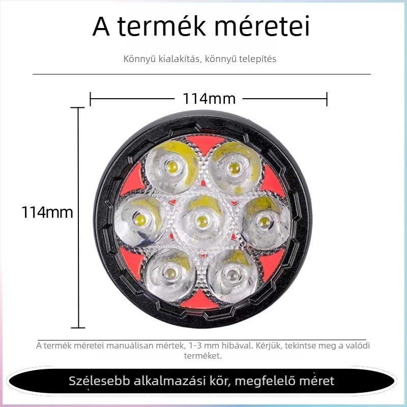 7-LED körkörös motorkerékpár fényszóró, 70W, 12-36V, IP67, 2700 lm, univerzális kompatibilitás
