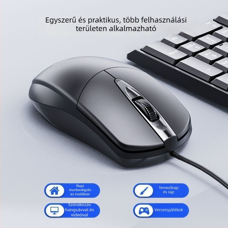Optikai USB egér, vezetékes, M2, 2 gombos, ideális üzleti/irodai használatra és notebookokhoz