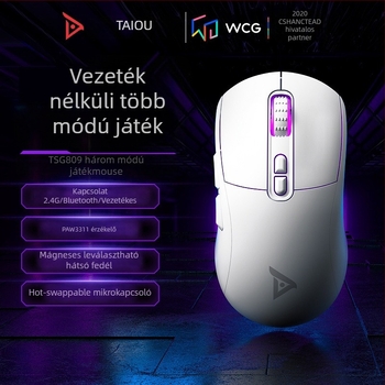 Titanium TSG809 Vezeték nélküli játék egér Bluetooth kettős móddal (2.4G + Bluetooth), újratölthető, DPI 10000, 7 gomb, USB interfész
