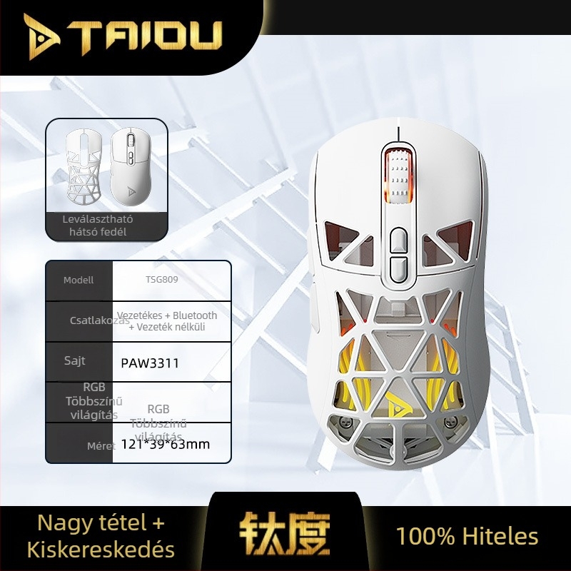 Titanium TSG809 Vezeték nélküli játék egér Bluetooth kettős móddal (2.4G + Bluetooth), újratölthető, DPI 10000, 7 gomb, USB interfész